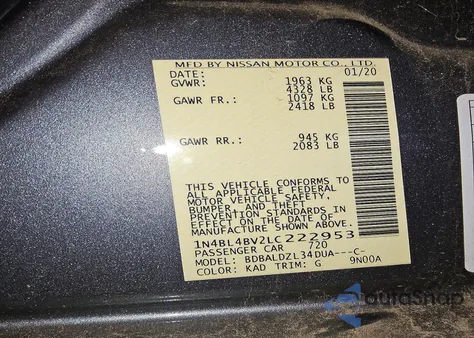 2020 Nissan Altima 2.5 S из США, поврежденный, VIN 1N4BL4BV2LC222953